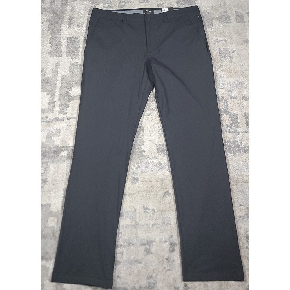 NWT FLX Men's BLACK Premium Slim Flat Front Comfort‎ Waistband Pants SZ 38X32